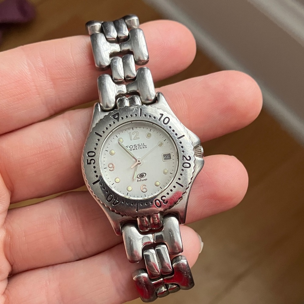 Fossil Blue Silver-Tone Bracelet Watch
